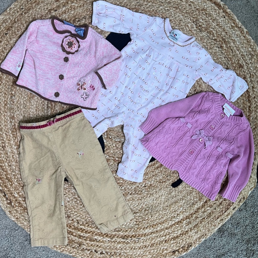 Bundle of vintage 100% cotton baby girl Pink clothes 0/3 months 3-6 months Set